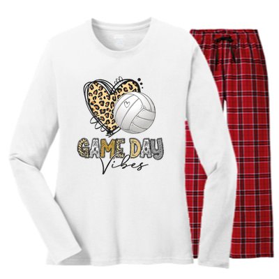 Bleached Volleyball Game Day Vibes Volleyball Mom Leopard Women's Long Sleeve Flannel Pajama Set 