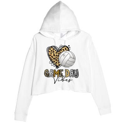 Bleached Volleyball Game Day Vibes Volleyball Mom Leopard Crop Fleece Hoodie