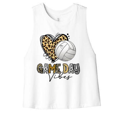 Bleached Volleyball Game Day Vibes Volleyball Mom Leopard Women's Racerback Cropped Tank