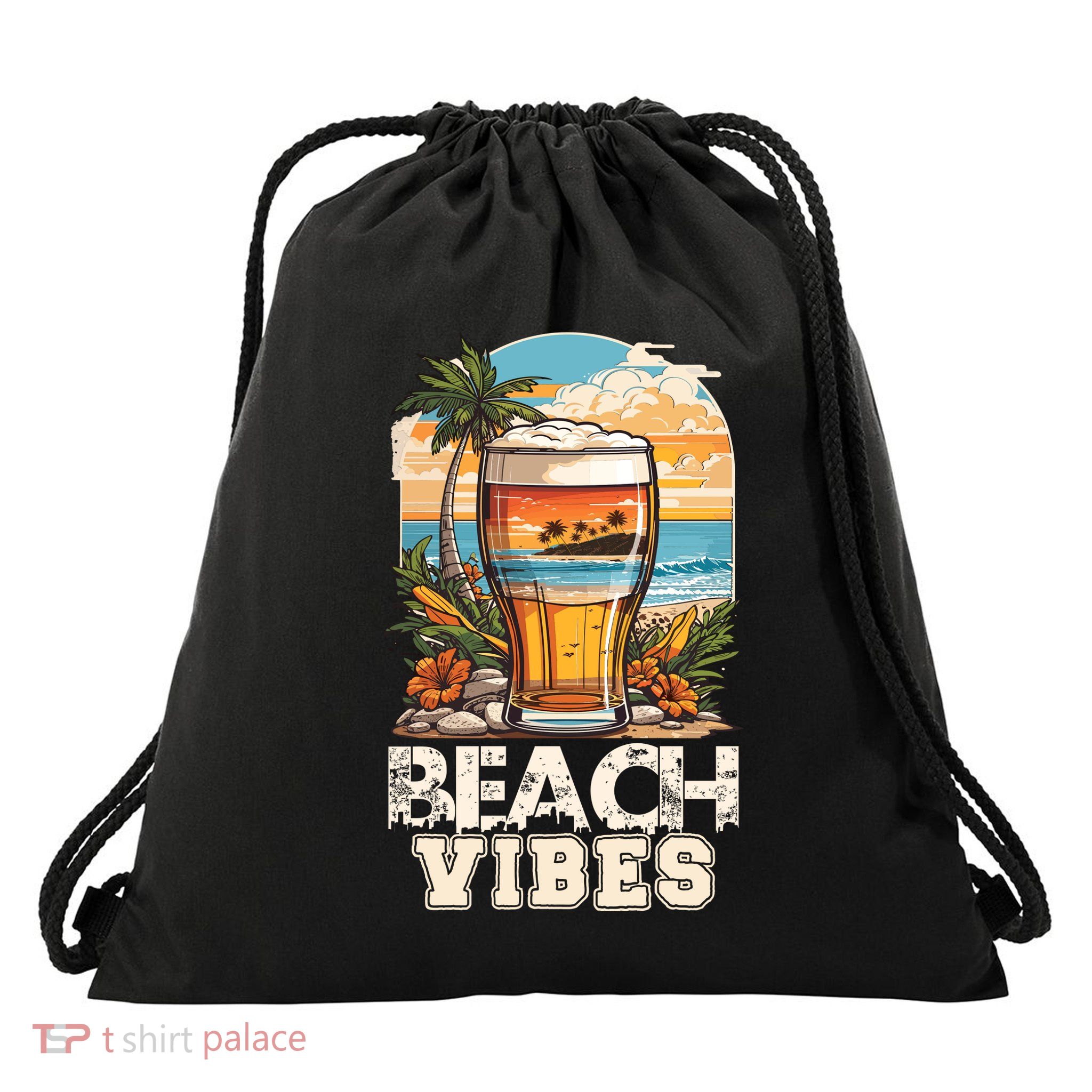 Beach Vibes Graphic Drawstring Bag