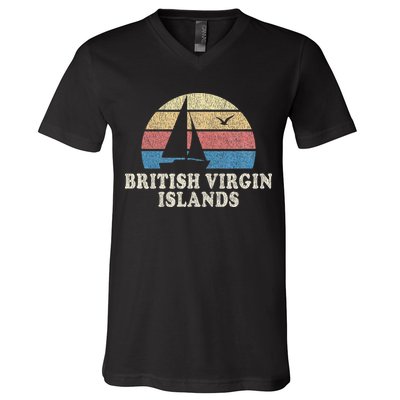 British Virgin Islands Vintage Sailboat 70s V-Neck T-Shirt