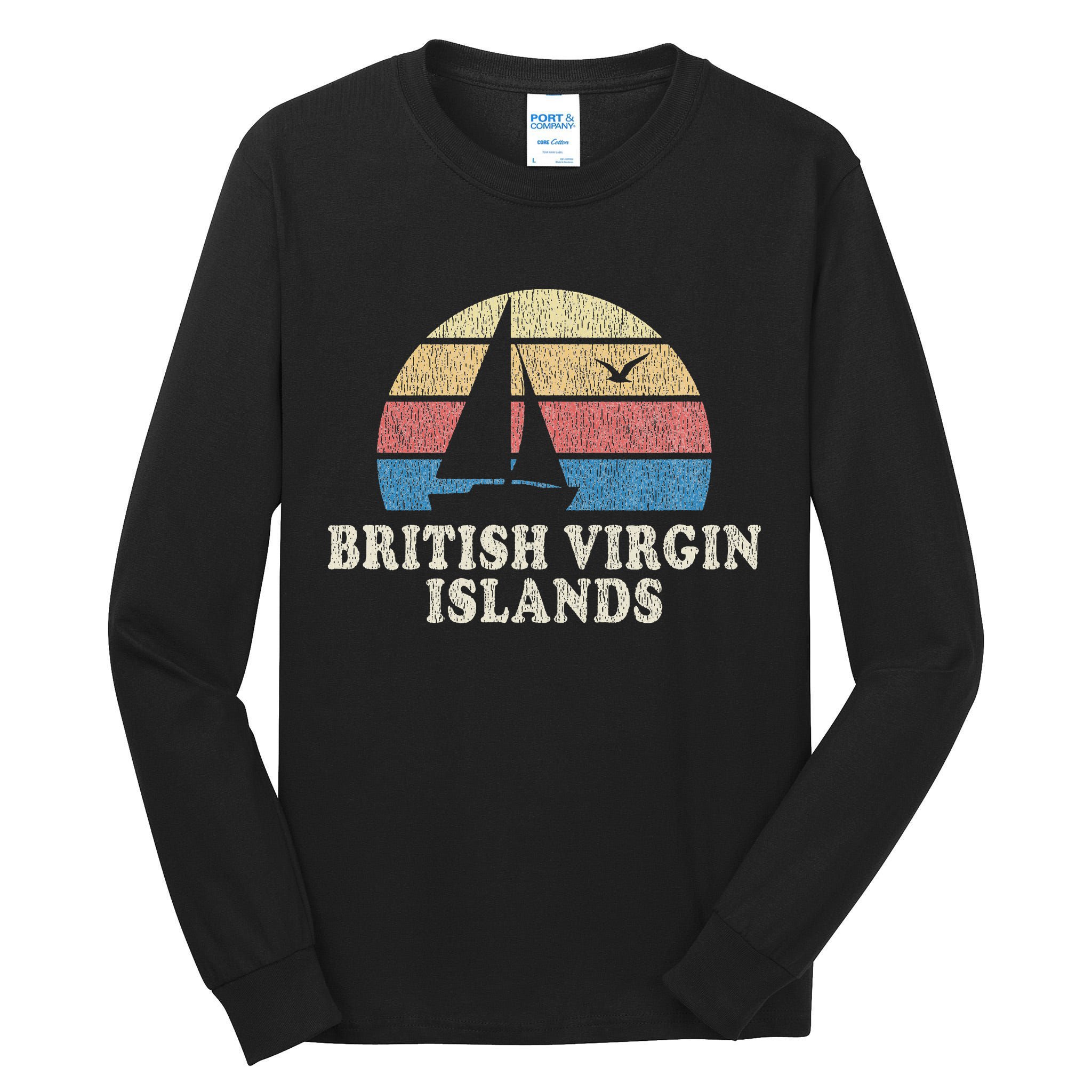 British Virgin Islands Vintage Sailboat 70s Tall Long Sleeve T-Shirt