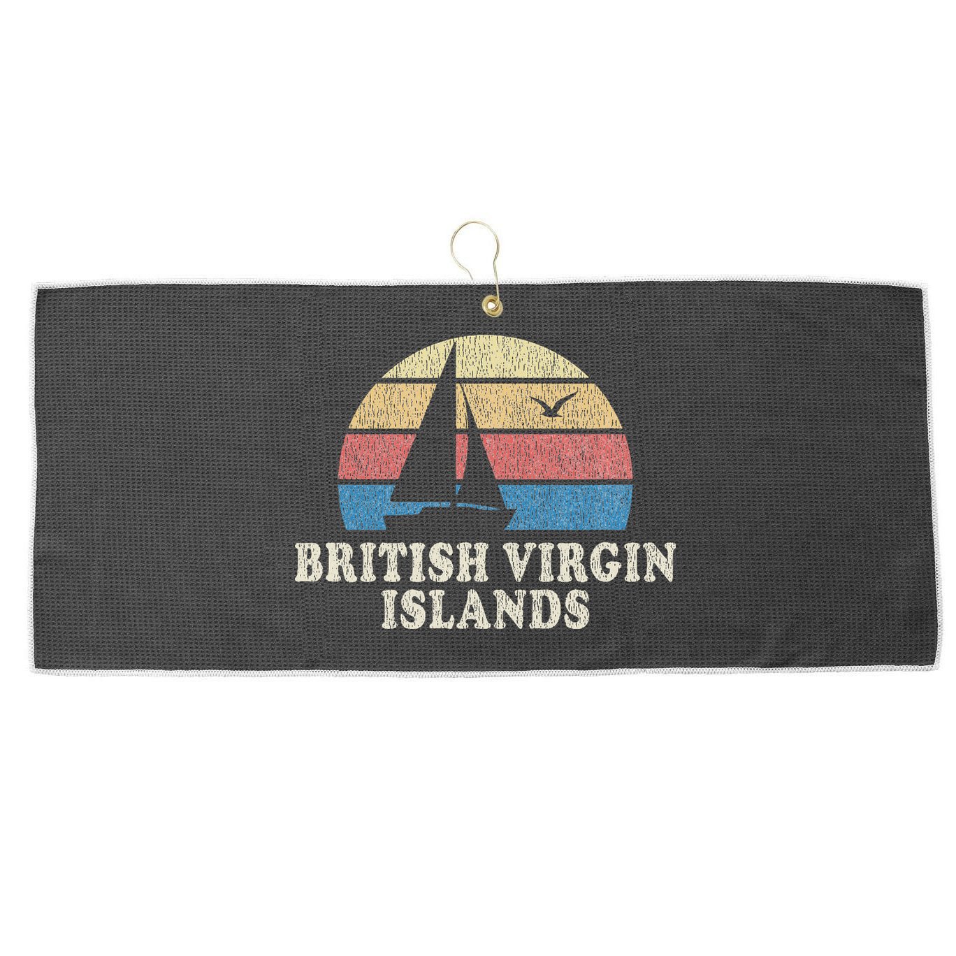 British Virgin Islands Vintage Sailboat 70s Large Microfiber Waffle Golf Towel