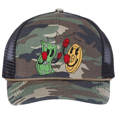 Bitcoin Vs Money Boxing Fight Retro Rope Trucker Hat Cap