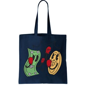 Bitcoin Vs Money Boxing Fight Tote Bag