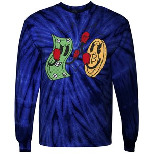 Bitcoin Vs Money Boxing Fight Tie-Dye Long Sleeve Shirt