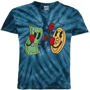 Bitcoin Vs Money Boxing Fight Kids Tie-Dye T-Shirt