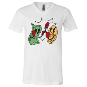 Bitcoin Vs Money Boxing Fight V-Neck T-Shirt