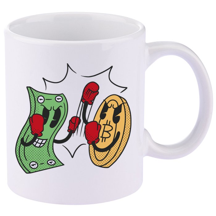 Bitcoin Vs Money Boxing Fight 11oz C Handle Ceramic Mug