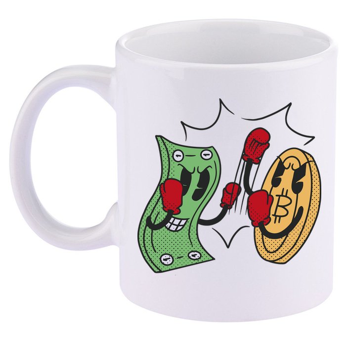 Bitcoin Vs Money Boxing Fight 11oz C Handle Ceramic Mug
