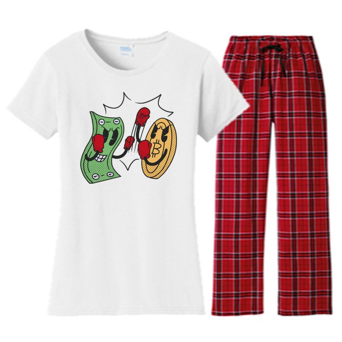 Bitcoin Vs Money Boxing Fight Women's Flannel Pajama Set