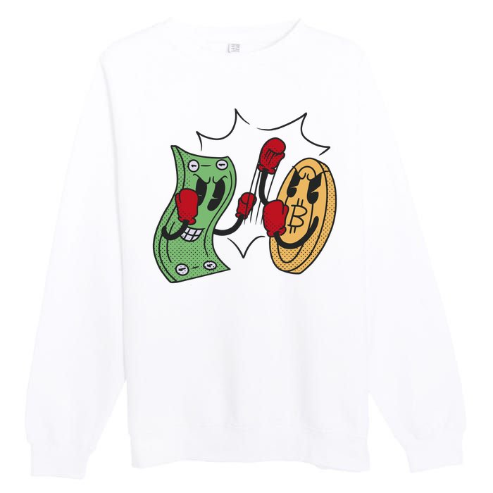 Bitcoin Vs Money Boxing Fight Premium Crewneck Sweatshirt