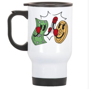 Bitcoin Vs Money Boxing Fight Stainless Steel Travel Mug