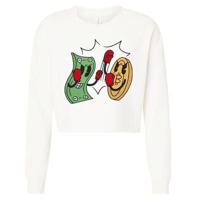 Bitcoin Vs Money Boxing Fight Cropped Pullover Crew