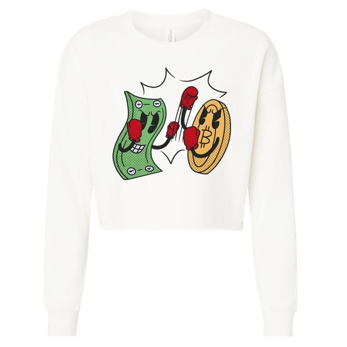 Bitcoin Vs Money Boxing Fight Cropped Pullover Crew