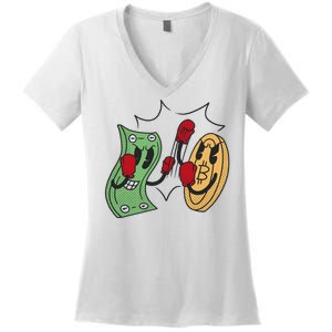 Bitcoin Vs Money Boxing Fight Women's V-Neck T-Shirt