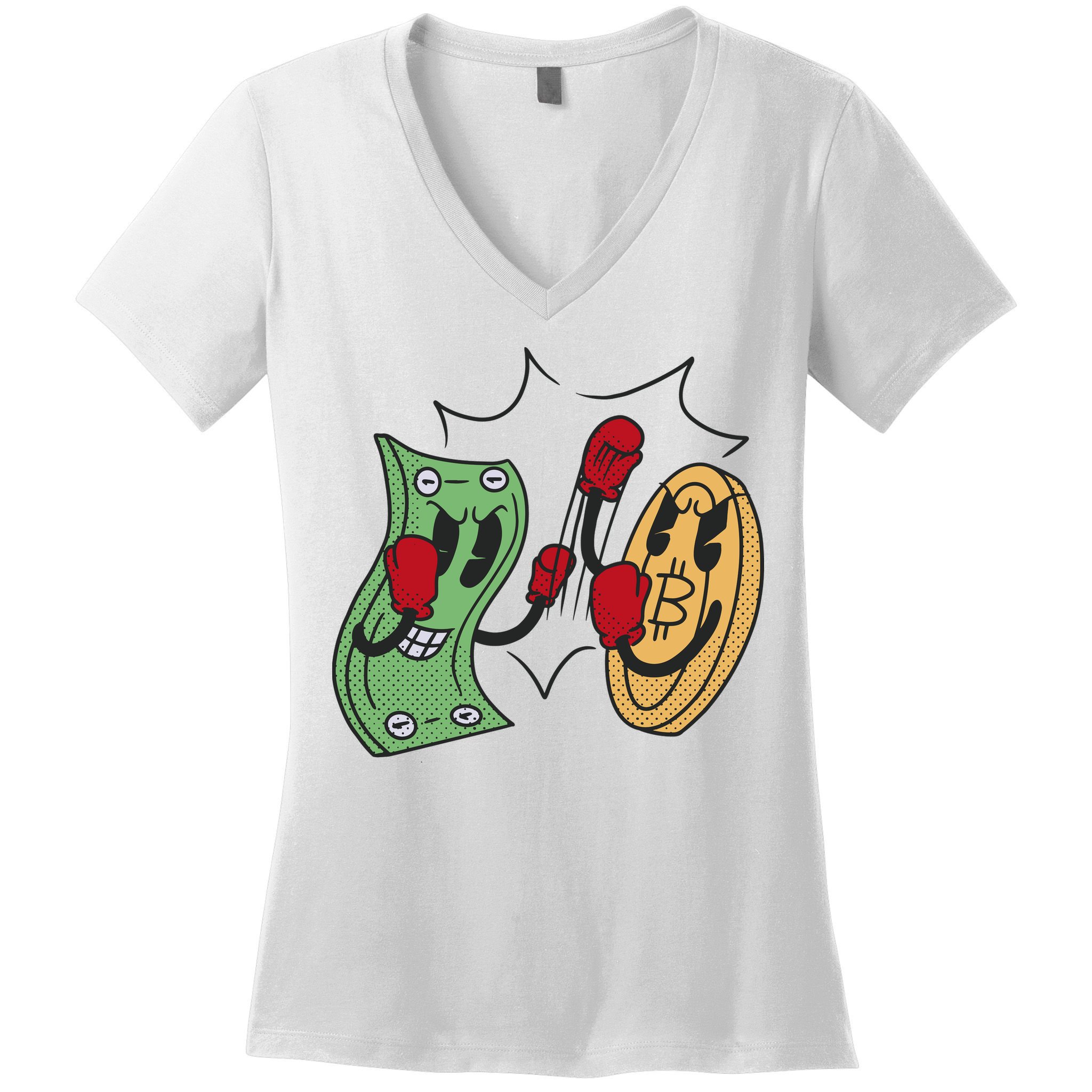 Bitcoin Vs Money Boxing Fight Women's V-Neck T-Shirt