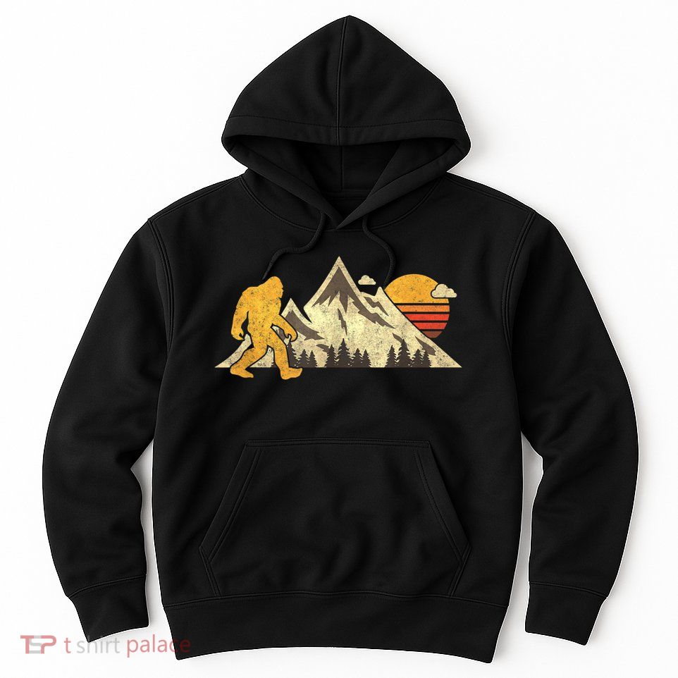Bigfoot Vintage Mountain Sun Sasquatch Camping Camper Hoodie