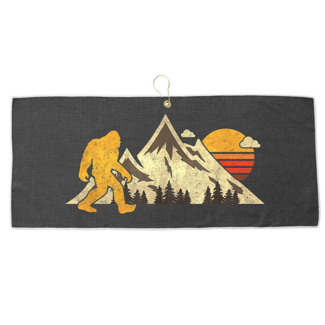 Bigfoot Vintage Mountain Sun Sasquatch Camping Camper Large Microfiber Waffle Golf Towel