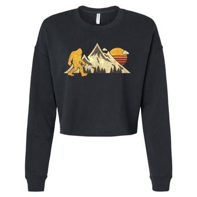 Bigfoot Vintage Mountain Sun Sasquatch Camping Camper Cropped Pullover Crew