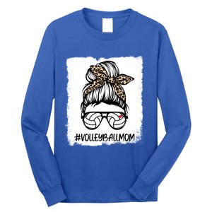 Bleached Volleyball Mom Life Leopard Messy Bun Mom Game Day Cute Gift Long Sleeve Shirt