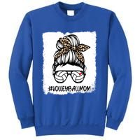 Bleached Volleyball Mom Life Leopard Messy Bun Mom Game Day Cute Gift Sweatshirt