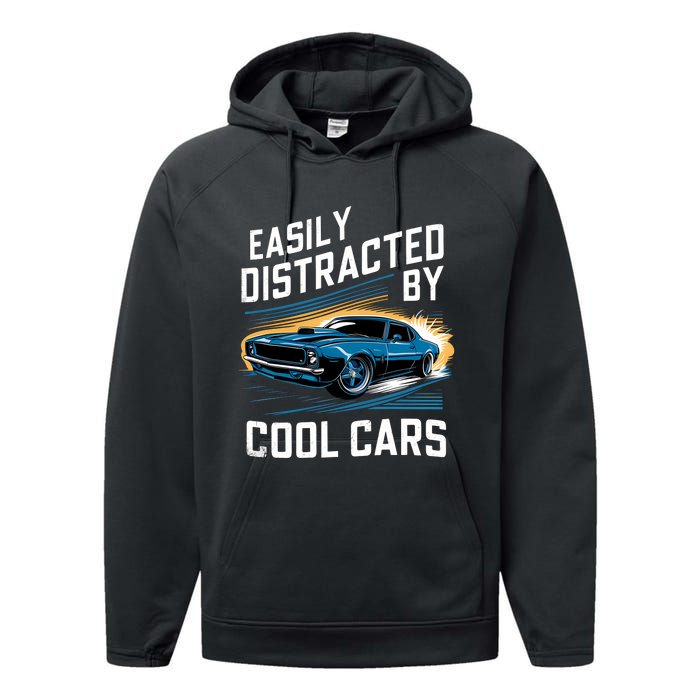 Boy Vintage Muscle Car Easily Distracted By Cool Cars Performance Fleece Hoodie