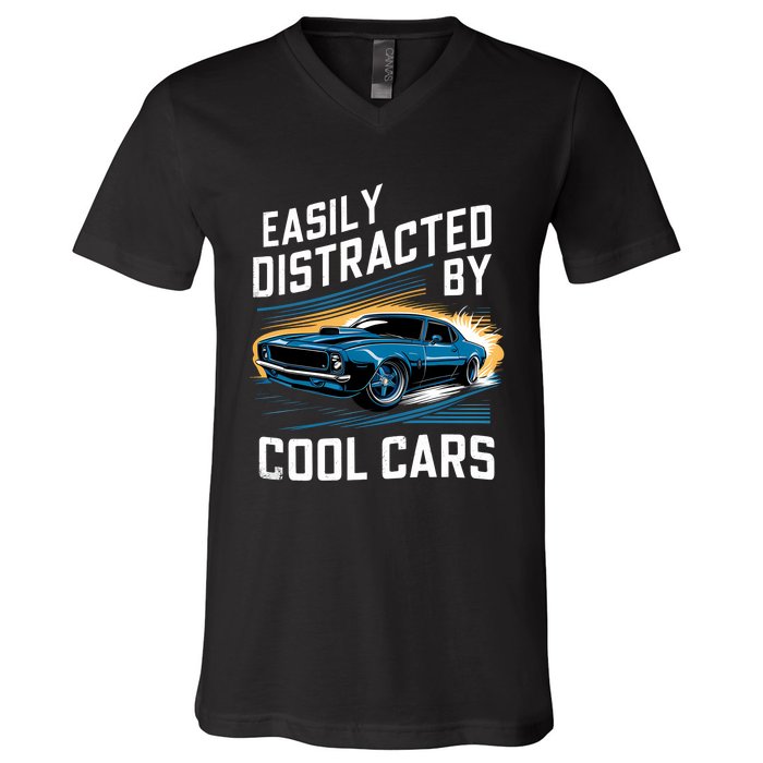 Boy Vintage Muscle Car Easily Distracted By Cool Cars V-Neck T-Shirt