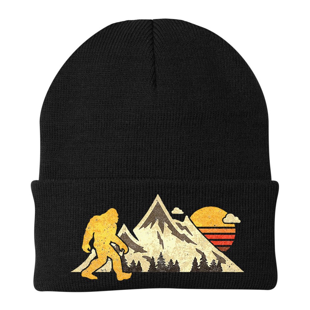 Bigfoot Vintage Mountain Sun Sasquatch Camping Hiking Beanie