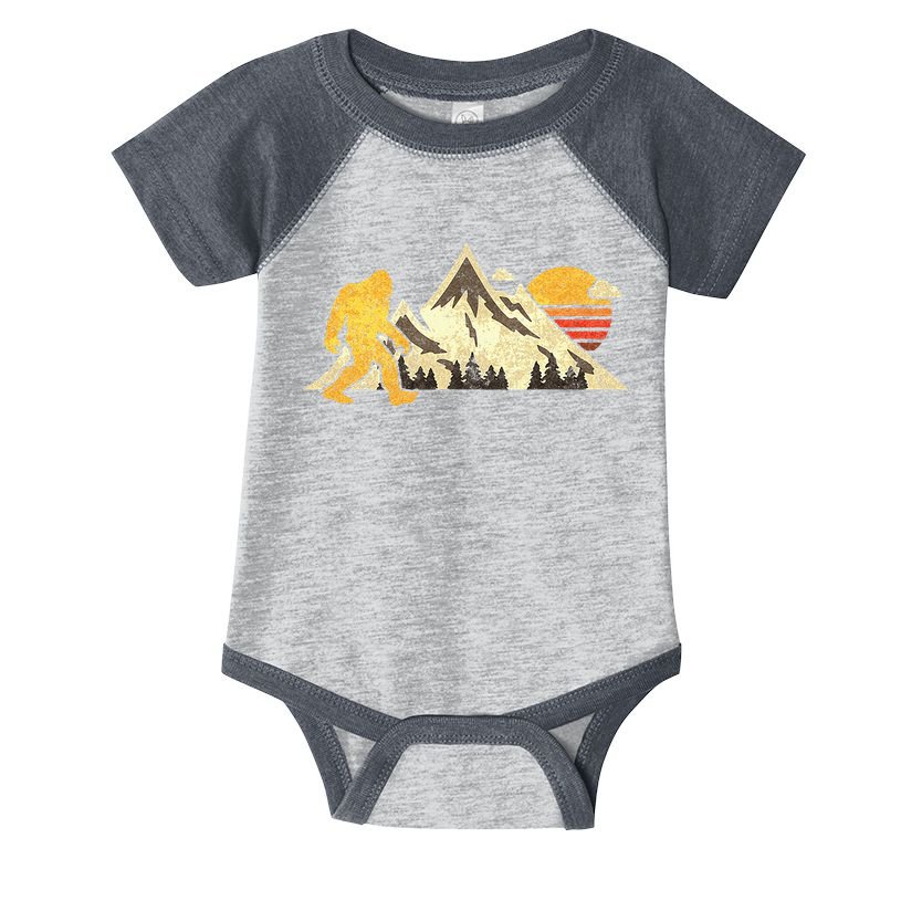 Bigfoot Vintage Mountain Sun Sasquatch Camping Hiking Infant Baby Jersey Bodysuit