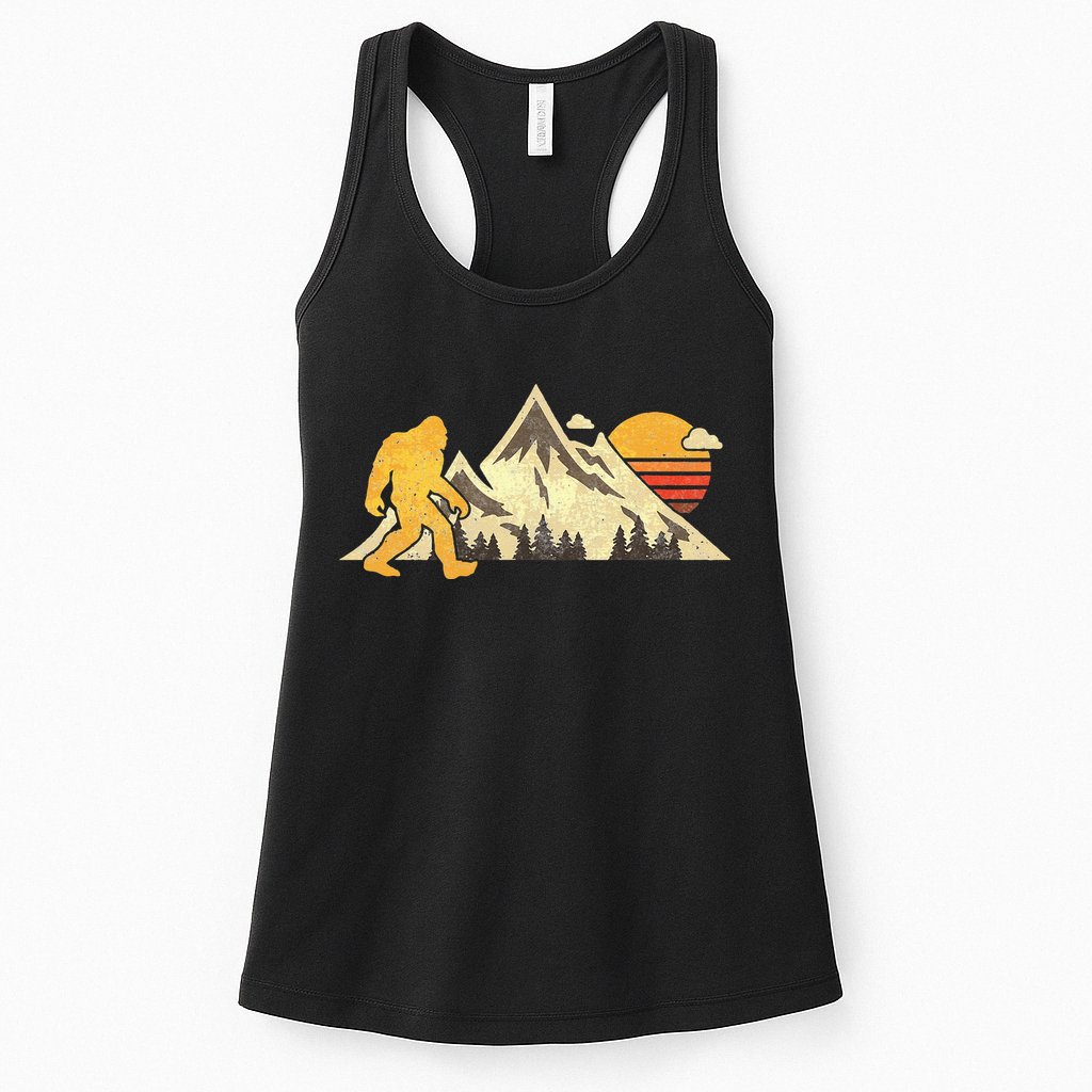 Bigfoot Vintage Mountain Sun Sasquatch Camping Hiking Womens Tank Top