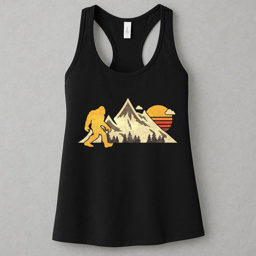 Bigfoot Vintage Mountain Sun Sasquatch Camping Hiking Womens Tank Top