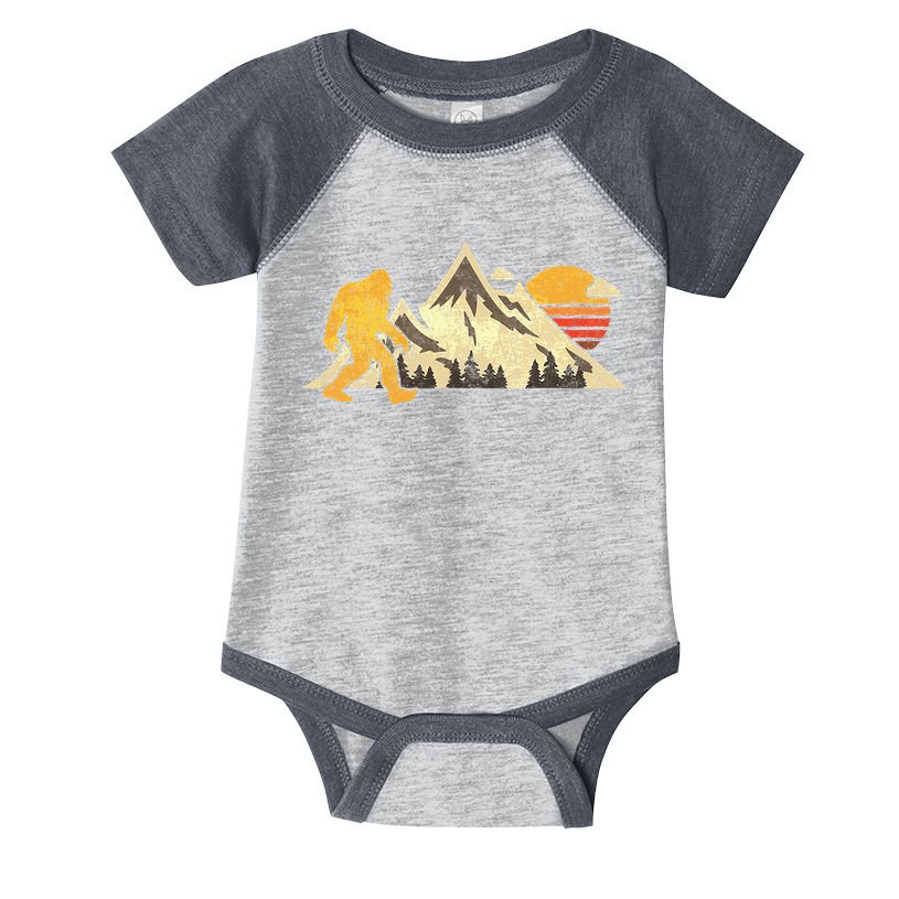 Bigfoot Vintage Mountain Sun Sasquatch Camping Hiking Infant Baby Jersey Bodysuit