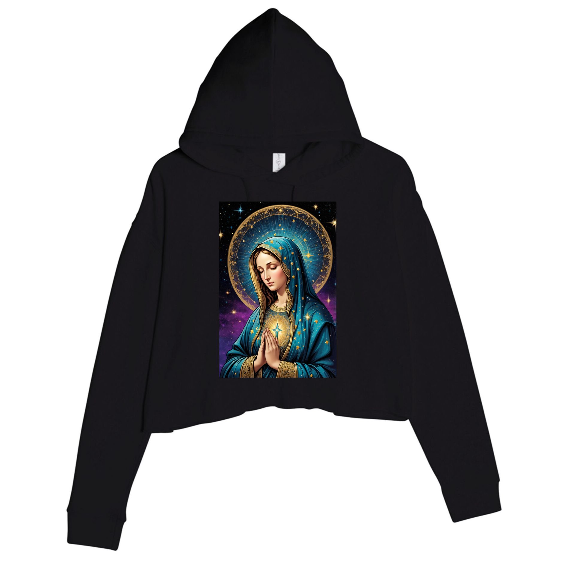 Blessed Virgin Mary Roman Catholic  Crop Fleece Hoodie