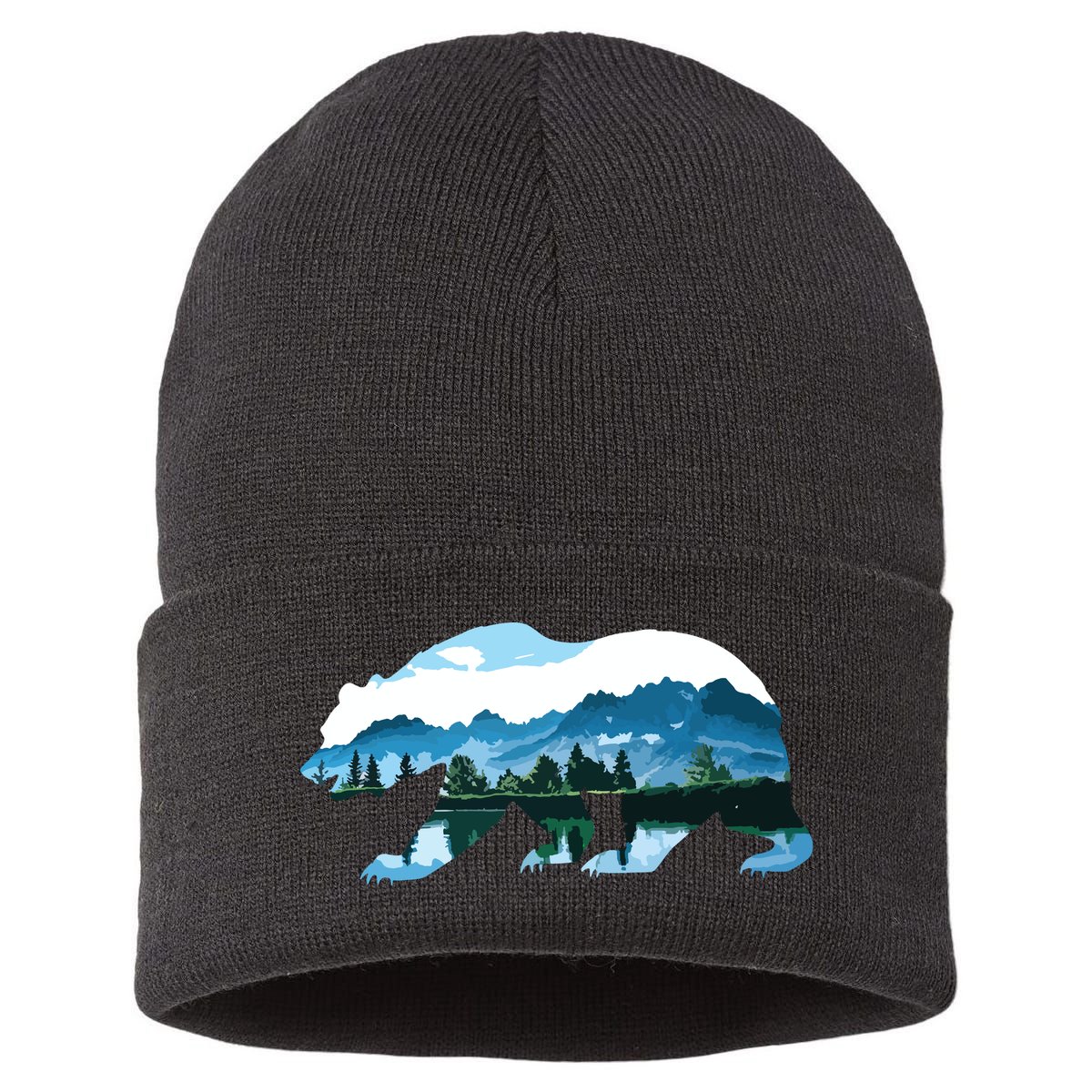 Bear Vintage National Park Bear Wildlife Mountains Sustainable Knit Beanie