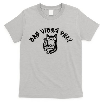 Bad Vibes Only Cat Drinking Rock Metal Style T-Shirt
