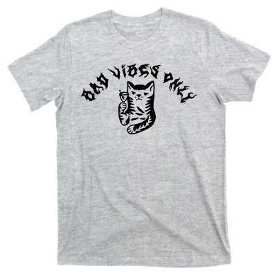 Bad Vibes Only Cat Drinking Rock Metal Style T-Shirt