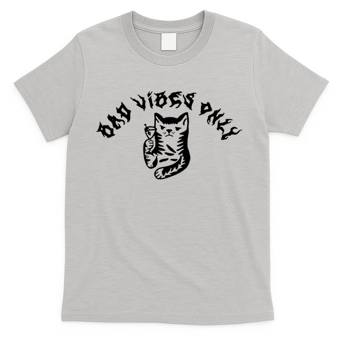 Bad Vibes Only Cat Drinking Rock Metal Style T-Shirt