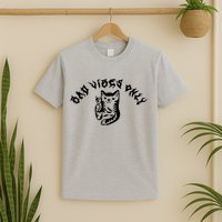 Bad Vibes Only Cat Drinking Rock Metal Style T-Shirt