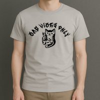 Bad Vibes Only Cat Drinking Rock Metal Style T-Shirt