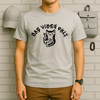 Bad Vibes Only Cat Drinking Rock Metal Style T-Shirt