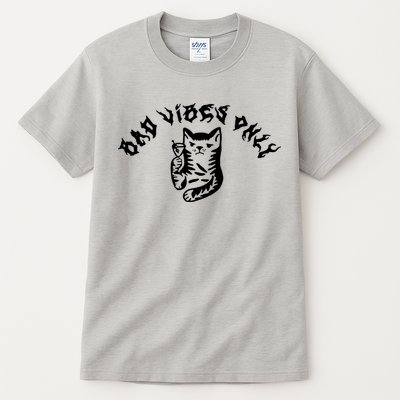 Bad Vibes Only Cat Drinking Rock Metal Style Tall T-Shirt