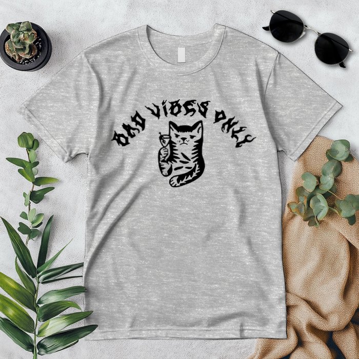 Bad Vibes Only Cat Drinking Rock Metal Style Premium T-Shirt
