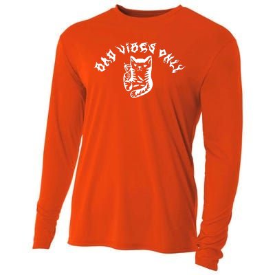 Bad Vibes Only Cat Drinking Rock Metal Style Cooling Performance Long Sleeve Crew