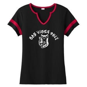 Bad Vibes Only Cat Drinking Rock Metal Style Ladies Halftime Notch Neck Tee