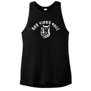 Bad Vibes Only Cat Drinking Rock Metal Style Ladies PosiCharge Tri-Blend Wicking Tank