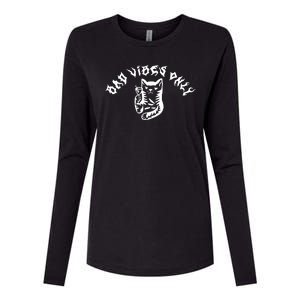 Bad Vibes Only Cat Drinking Rock Metal Style Womens Cotton Relaxed Long Sleeve T-Shirt