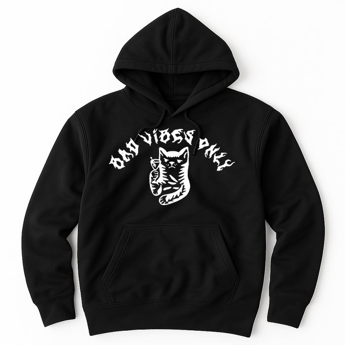 Bad Vibes Only Cat Drinking Rock Metal Style Hoodie