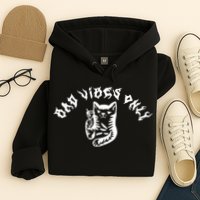Bad Vibes Only Cat Drinking Rock Metal Style Hoodie