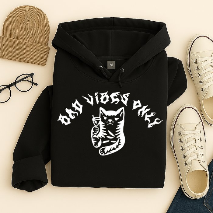 Bad Vibes Only Cat Drinking Rock Metal Style Hoodie